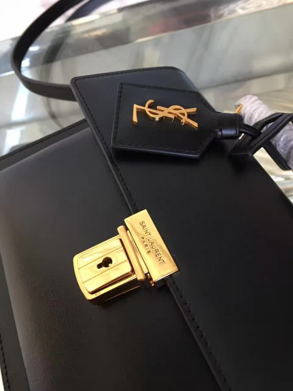 y51 Sa1nt Lau*nt black leather medium high school satchel bag 5114 22cm x 8cm x 16cm