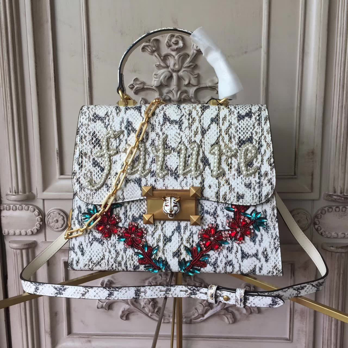 Gvc*1 gg leather padlock studded 2531 31cmx11cmx23cm