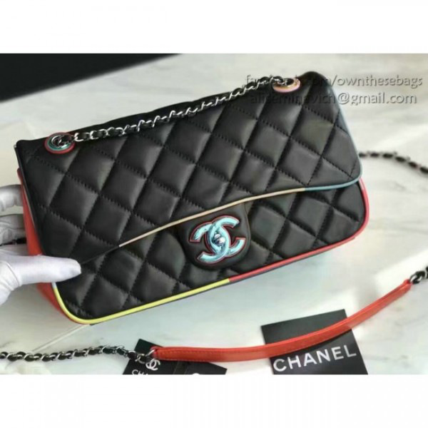 Ch**el black multicolor small flap bag
