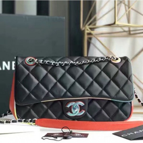 Ch**el black multicolor small flap bag