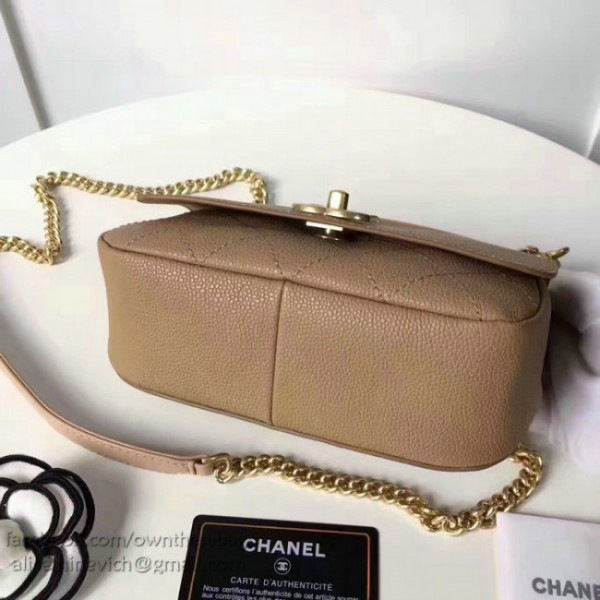 Ch**elgrained calfskin mini top handle flap bag beige