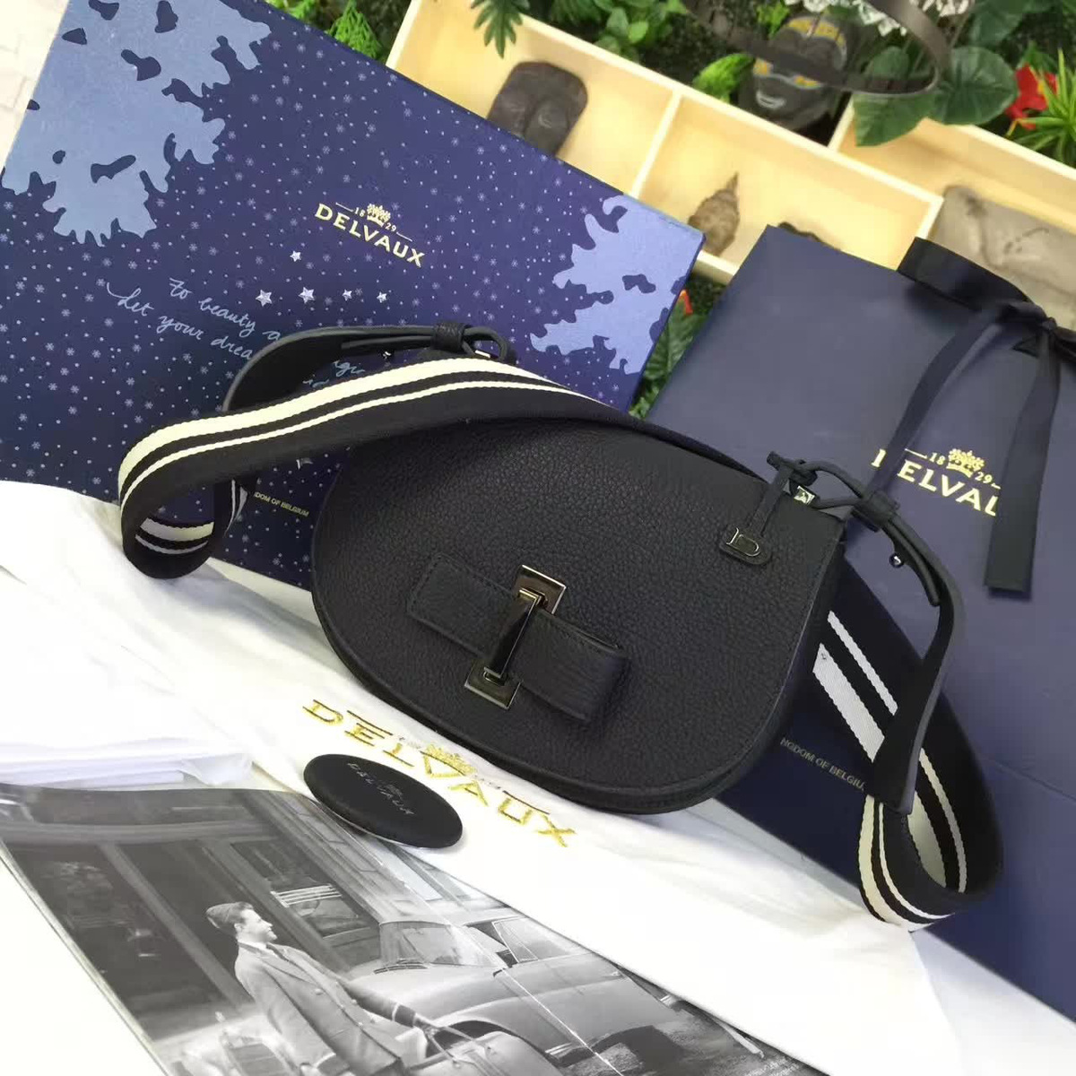 Delvaux calfskin mini le mutin saddle bag black 1499 20cm x 7.5cm x 16cm