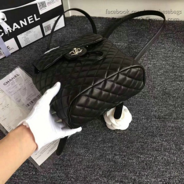 Ch**el caviar quilted lambskin backpack black silver hardware