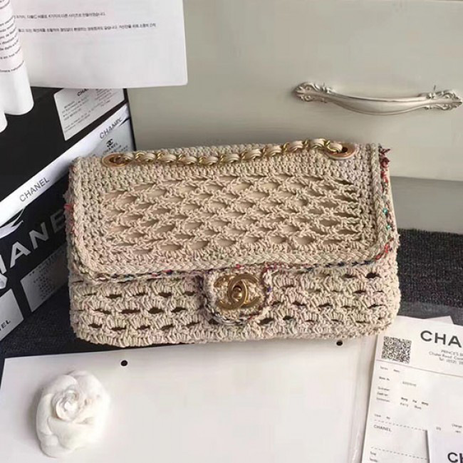 Ch**el crochet braid cayo coco flap bag beige