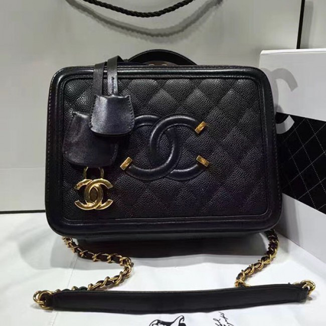 Ch**el caviar quilted small cc filigree vanity case black a93343