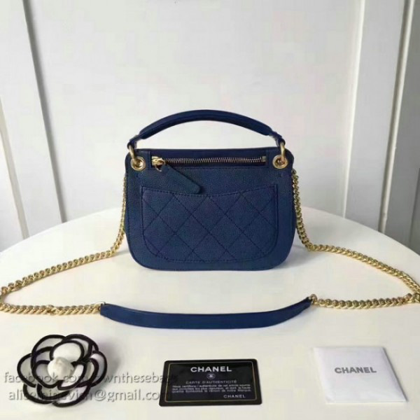 Ch**el grained calfskin mini top handle flap bag blue