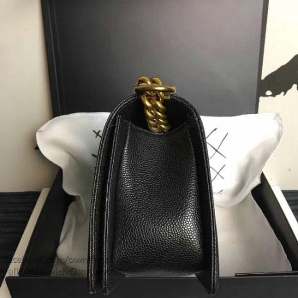 Ch**el medium quilted caviar boy bag black gold