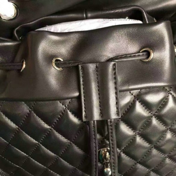 Ch**el quilted lambskin large backpack black silver hardware