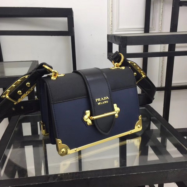 Pra*a cahier leather shoulder bag 1bd045 blue 20 x 14.5 x 8.5 cm