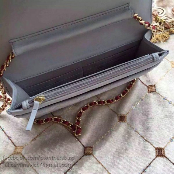 Ch**el lambskin mini chain wallet blue a81024 vs00744