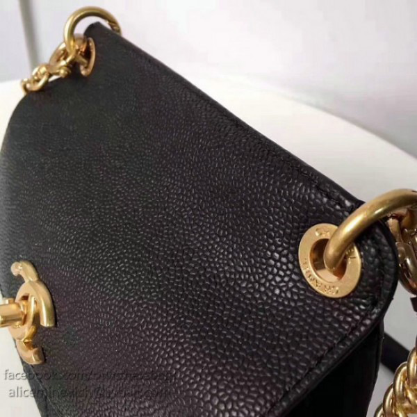 Ch**el grained calfskin mini top handle flap bag black