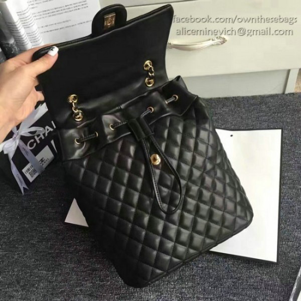 Ch**el quilted lambskin large backpack black gold hardware