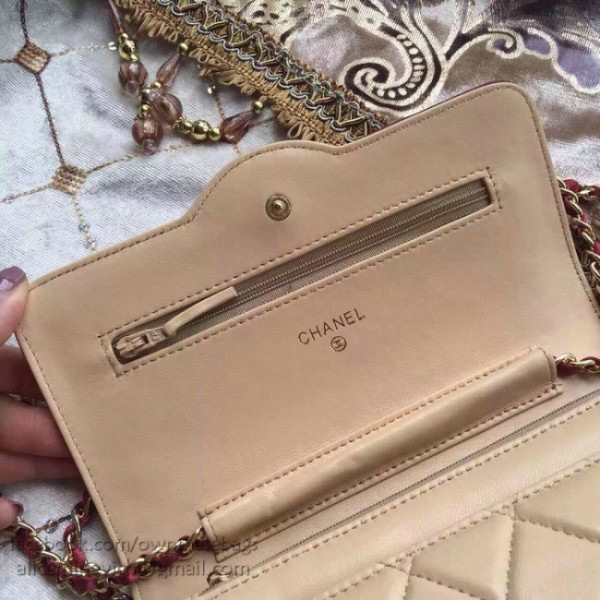 Ch**el lambskin mini chain wallet beige a81024 vs01851