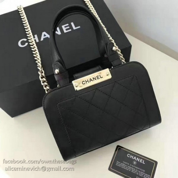 Ch**el small label click leather shopping bag black