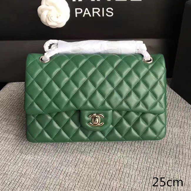 Ch**el lambskin classic handbag green a01112 vs04940