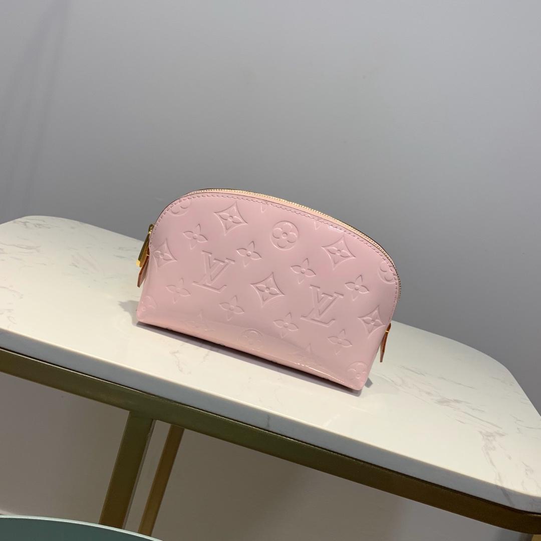 LV pink cosmetic bag embossed leather 19.0x 12.0x 6.0 cm