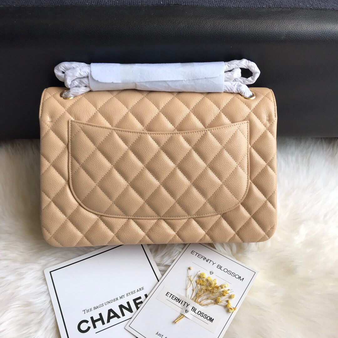 Ch**el flap bag caviar leather beige a1113 30cm