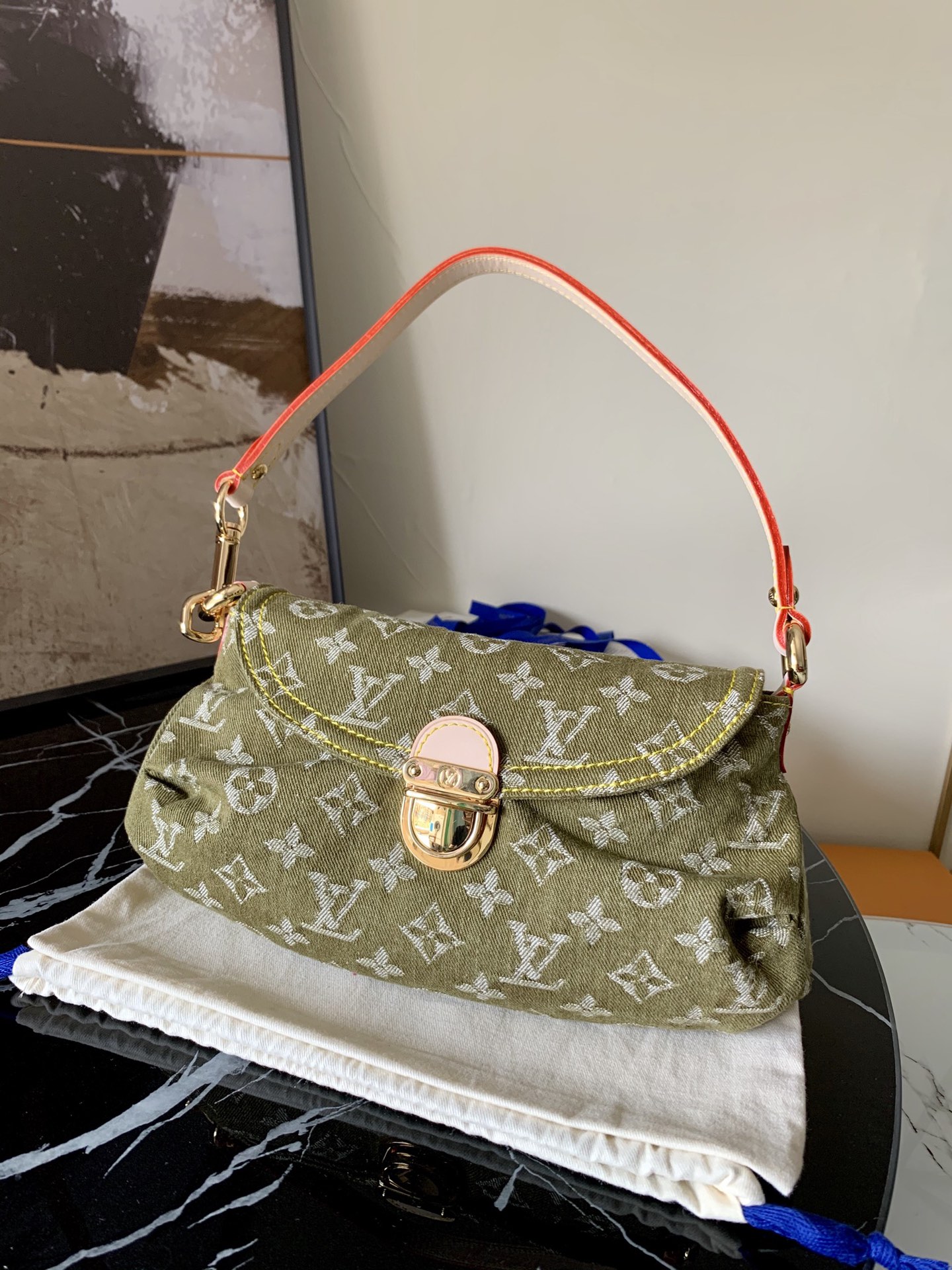 LV denim small satchel m95050 green 26*15*9cm