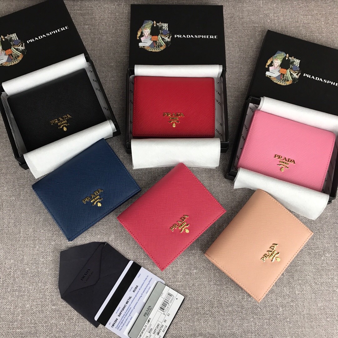 Pra*a small saffiano leather wallet nude pink 1mv204 11.2 x 8.5 cm