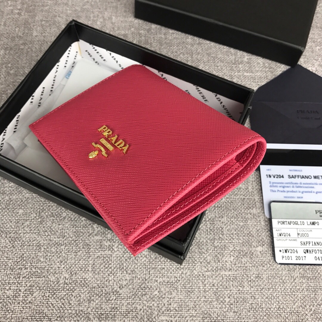 Pra*a small saffiano leather wallet rose red 1mv204 11.2 x 8.5 cm