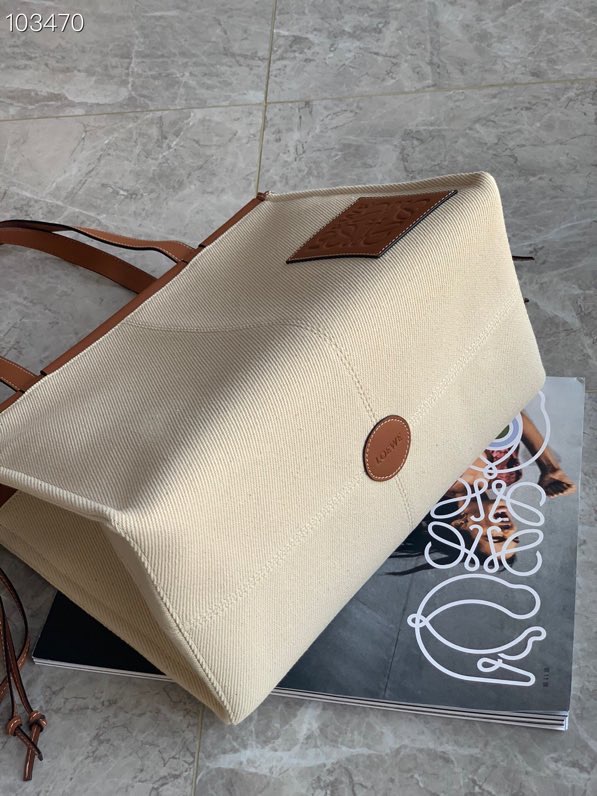 L0ew* large cushion tote bag canvas and calfskin light oat 330.02ab90 35 x 27 x 19 cm