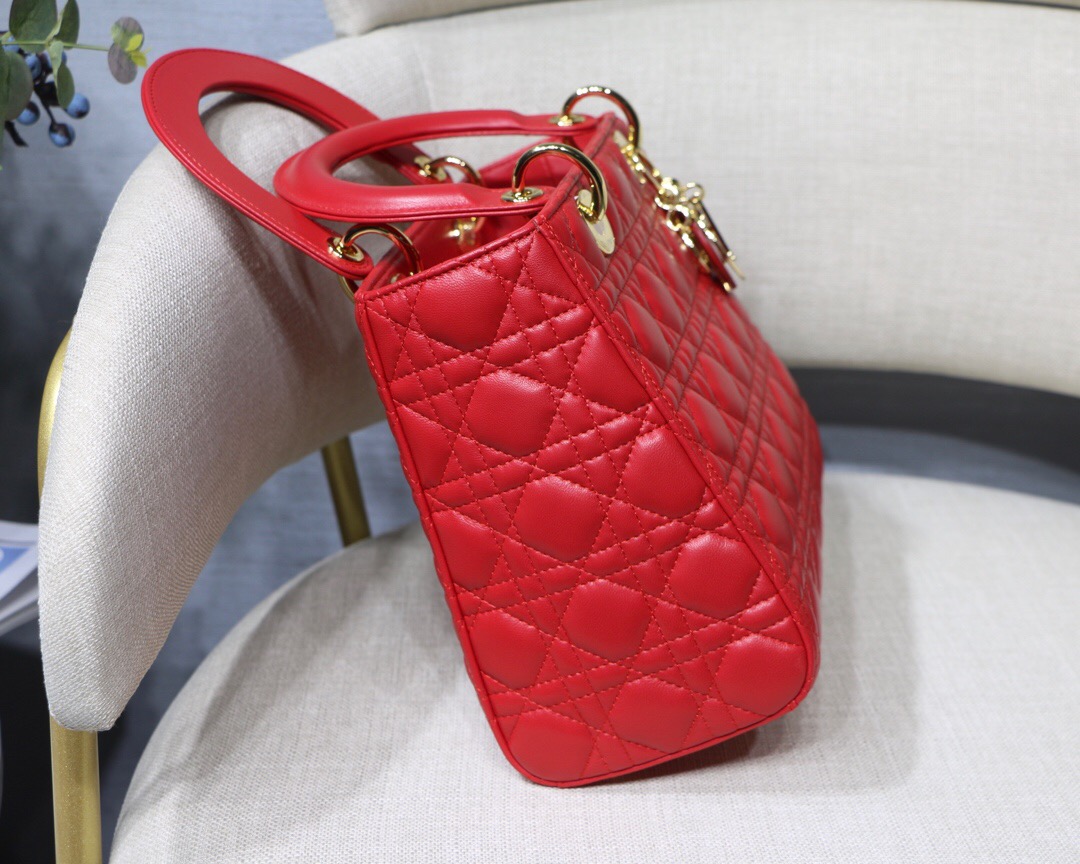 D10r medium ultramatte lady bag cherry red cannage lambskin m0565 24 x 20 x 11cm