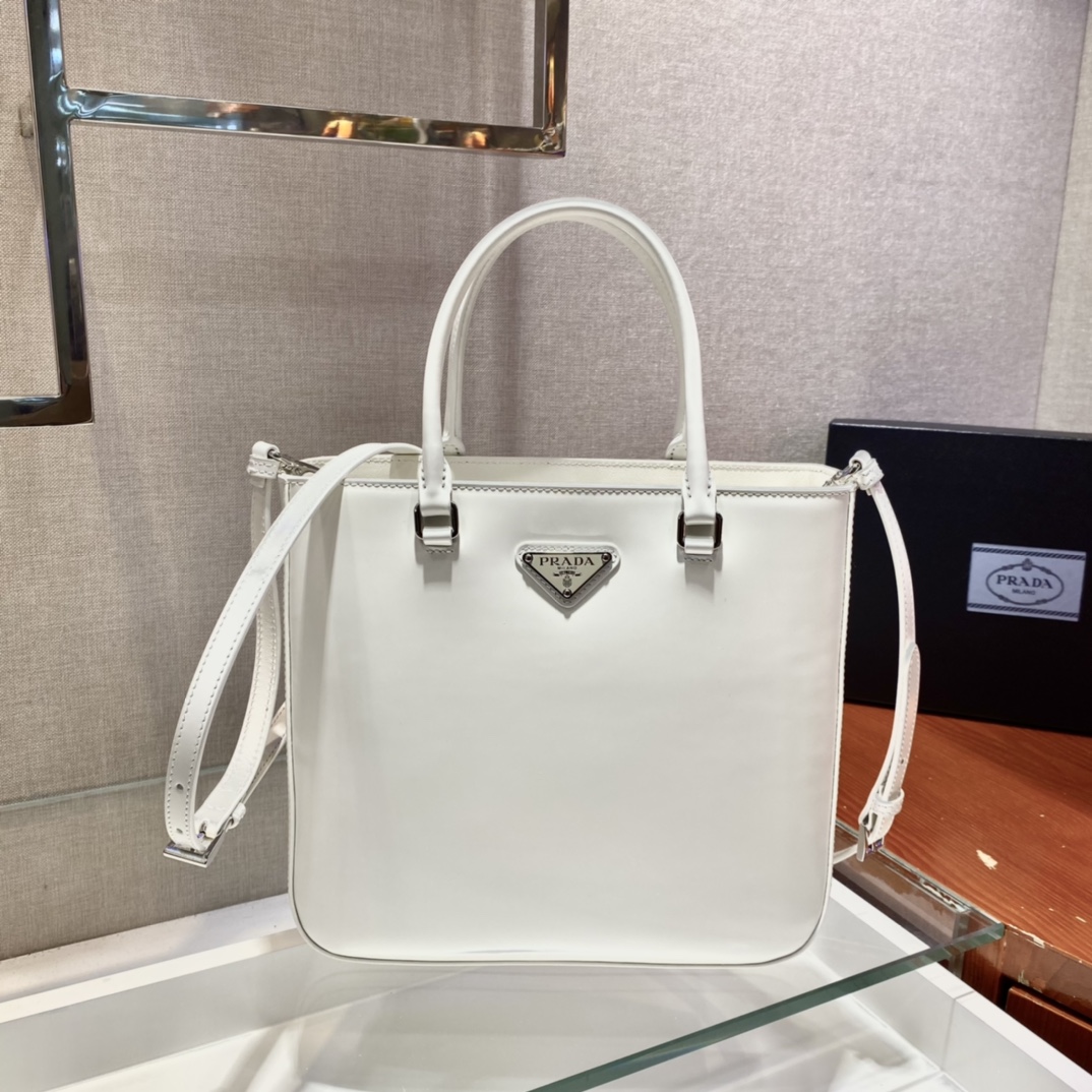 Pra*a  brushed leather tote bag white 1ba330 24 x 22 x 6 cm