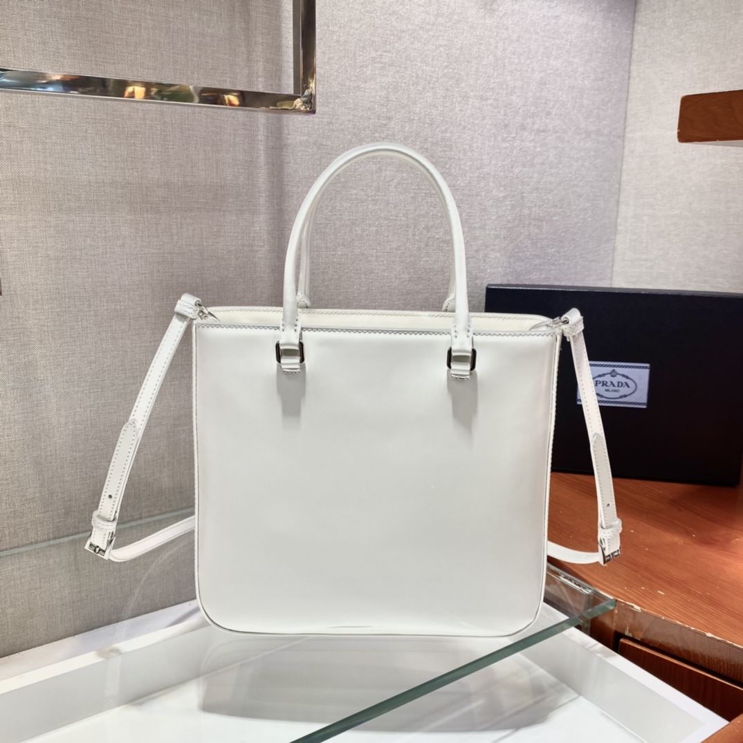 Pra*a  brushed leather tote bag white 1ba330 24 x 22 x 6 cm