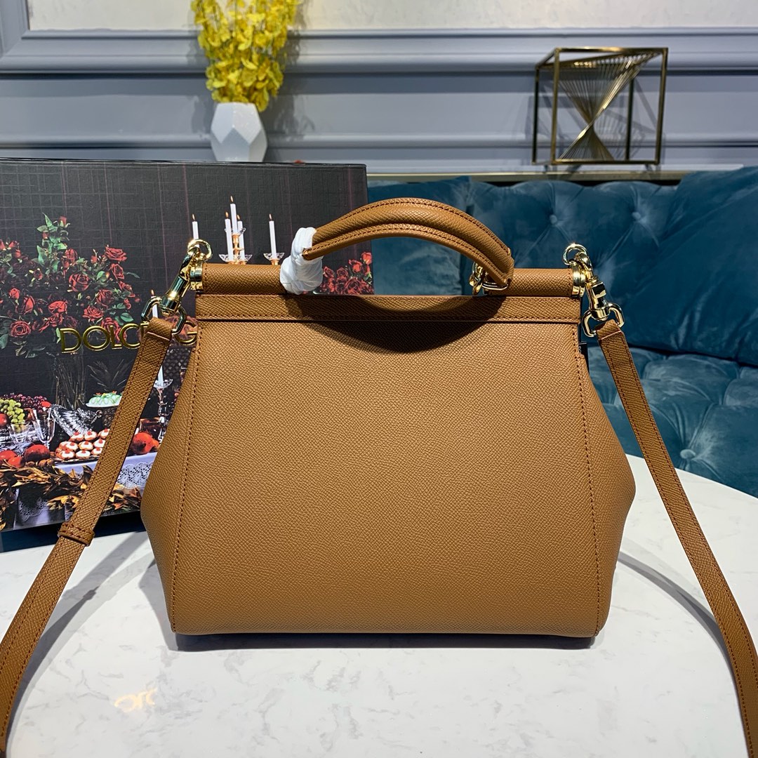 DOLCE & GABBANA Medium Dauphine Leather Sicily Bag Brown BB4347A10018M417 25 x 12 x 20 cm