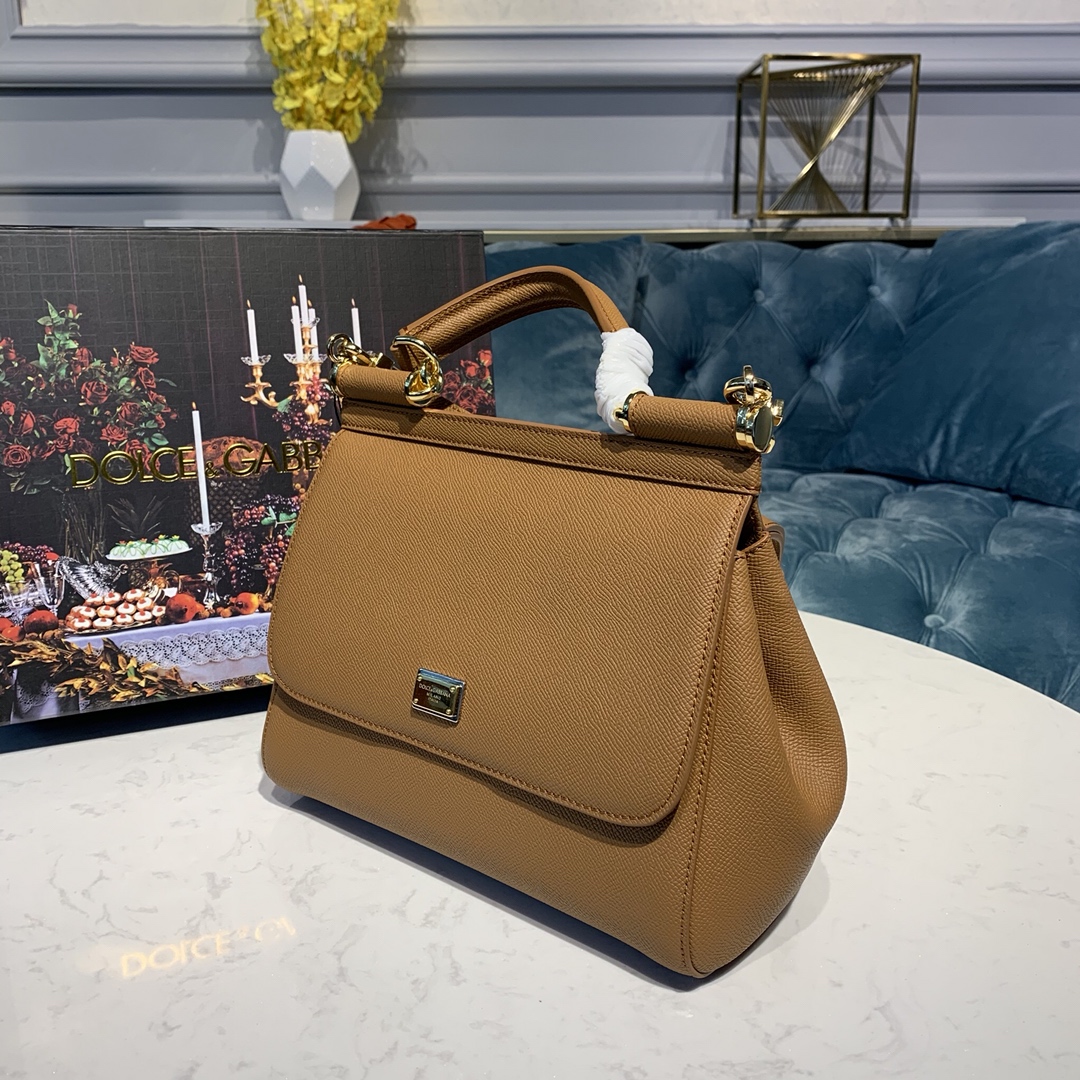 DOLCE & GABBANA Medium Dauphine Leather Sicily Bag Brown BB4347A10018M417 25 x 12 x 20 cm