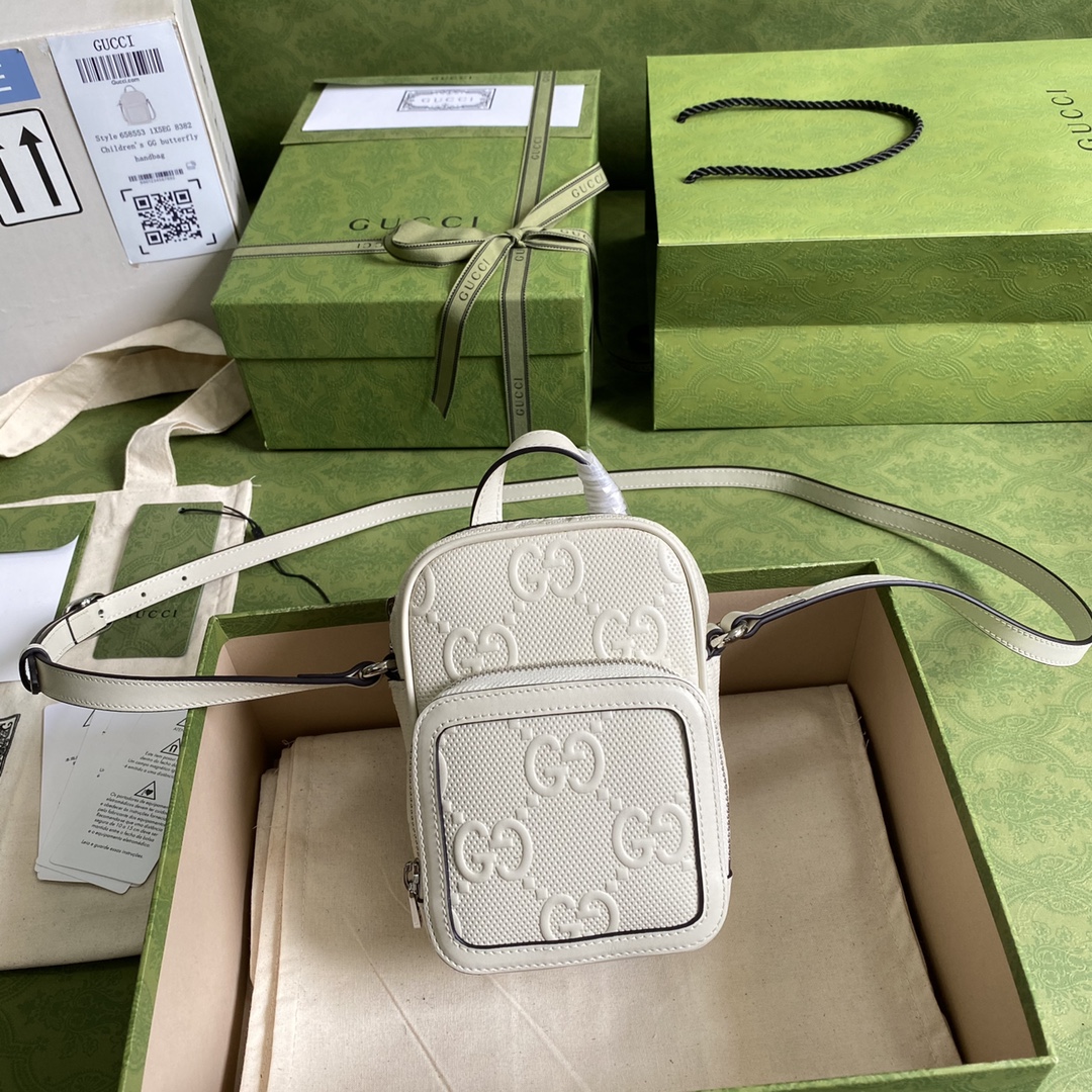 Gvc*1 gg embossed mini bag white leather 658553 11.5 × 17 × 4 cm