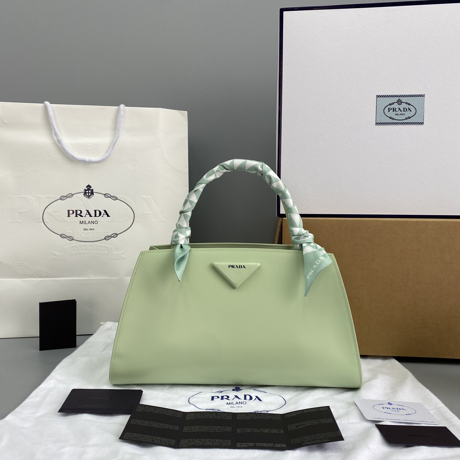 Pra*a miuccia x raf simons lime green blue 33 x 18 x 13.5 cm