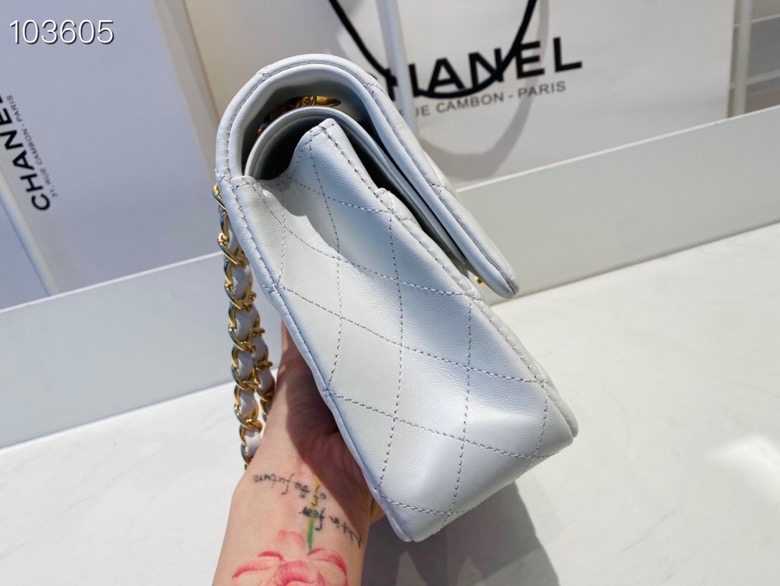 Ch**el flap bag white & golden chain a01112 25cm