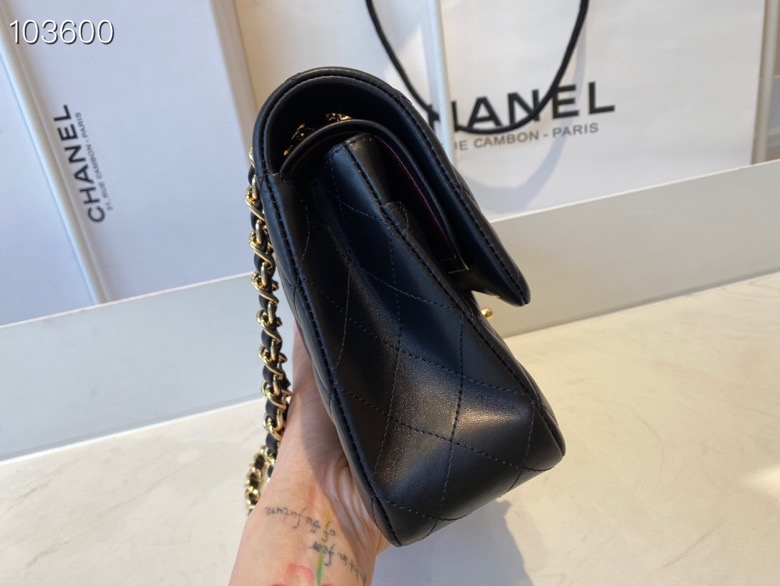 Ch**el flap bag black & golden chain a01112 25cm