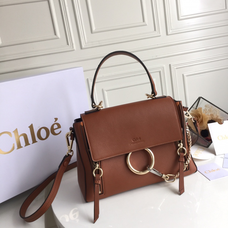 CHLOÉ MEDIUM FAYE DAY BAG Tan CHC17WS321 32.5 x 25 x 13 cm  double carry bag in smooth & suede calfskin