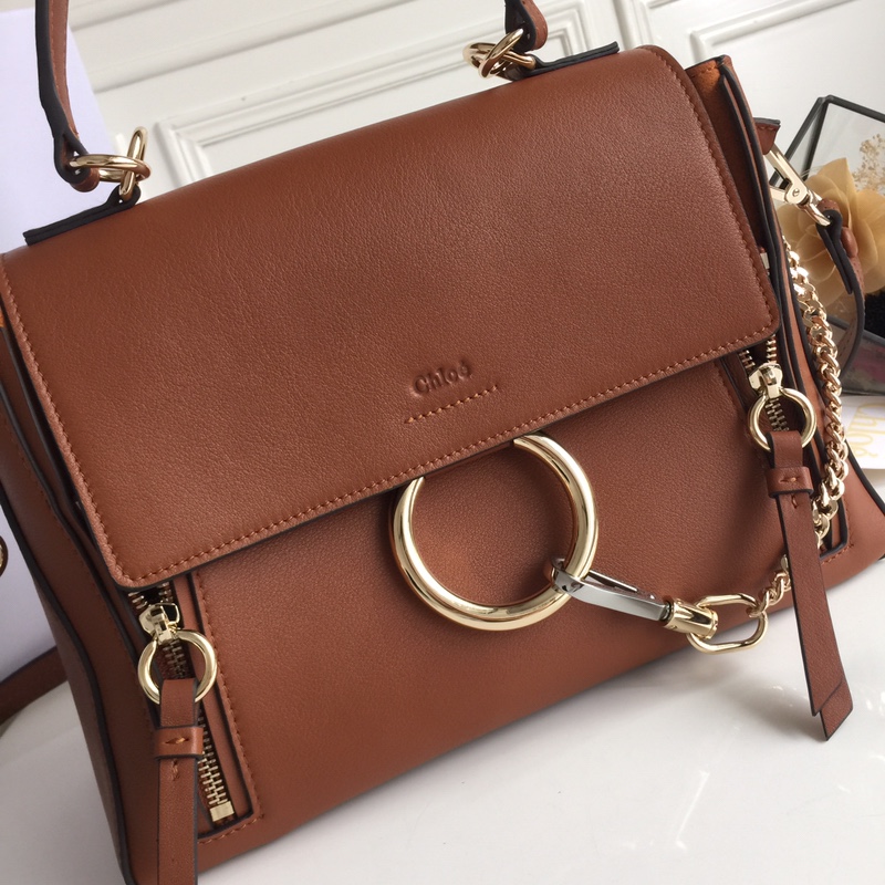 CHLOÉ MEDIUM FAYE DAY BAG Tan CHC17WS321 32.5 x 25 x 13 cm  double carry bag in smooth & suede calfskin