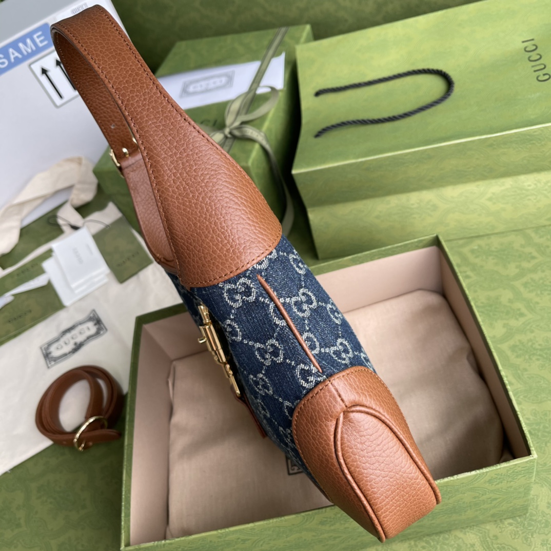 Gvc*1 jackie 1961 small hobo bag blue and ivory 636706 28 x 19 x 4.5 cm