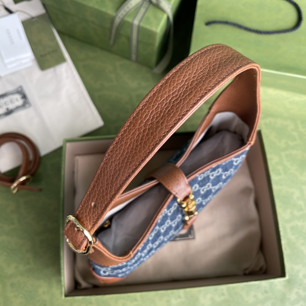 Gvc*1 jackie 1961 small hobo bag blue and ivory 636706 28 x 19 x 4.5 cm