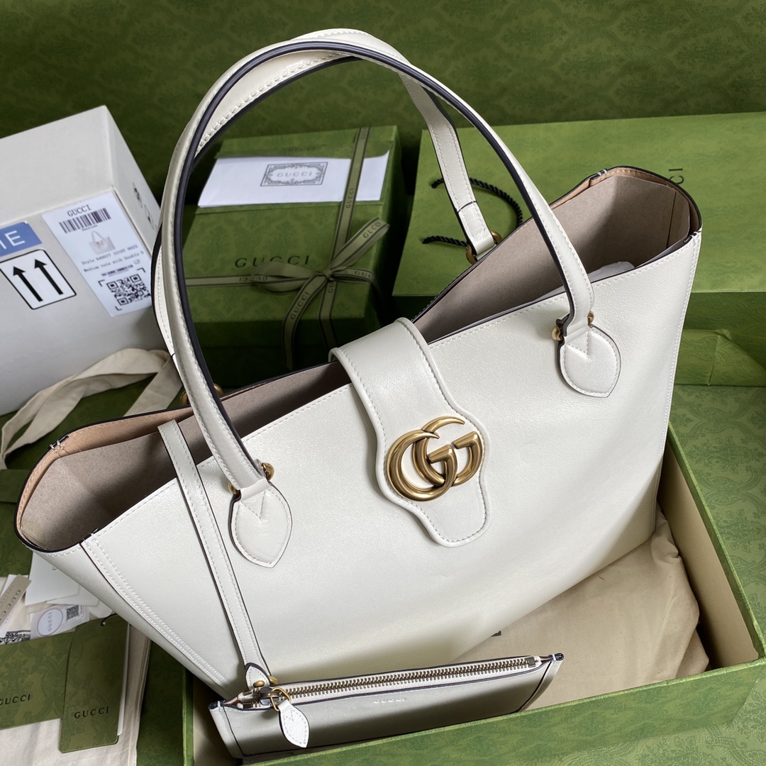 Gvc*1 medium tote with double g white leather 649577 35 x 32 x 11 cm
