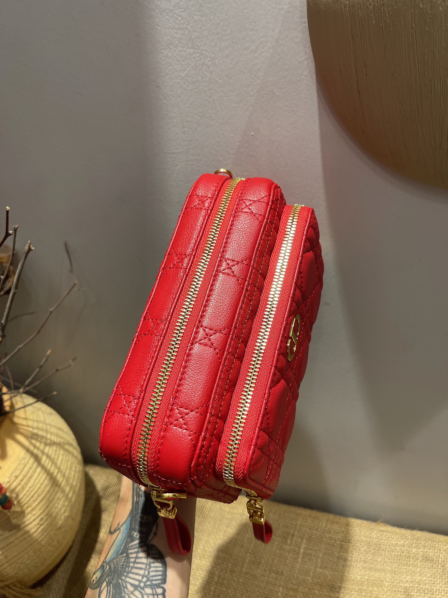 d10r caro double pouch S*pple cannage calfskin red s5037uwhc 19 x 10.5 x 5 cm