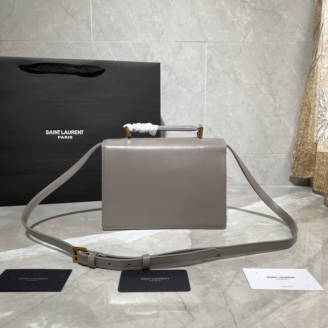 Y51 medium bellechasse in leather grey and golden 482051 22 x 16 x 9 cm