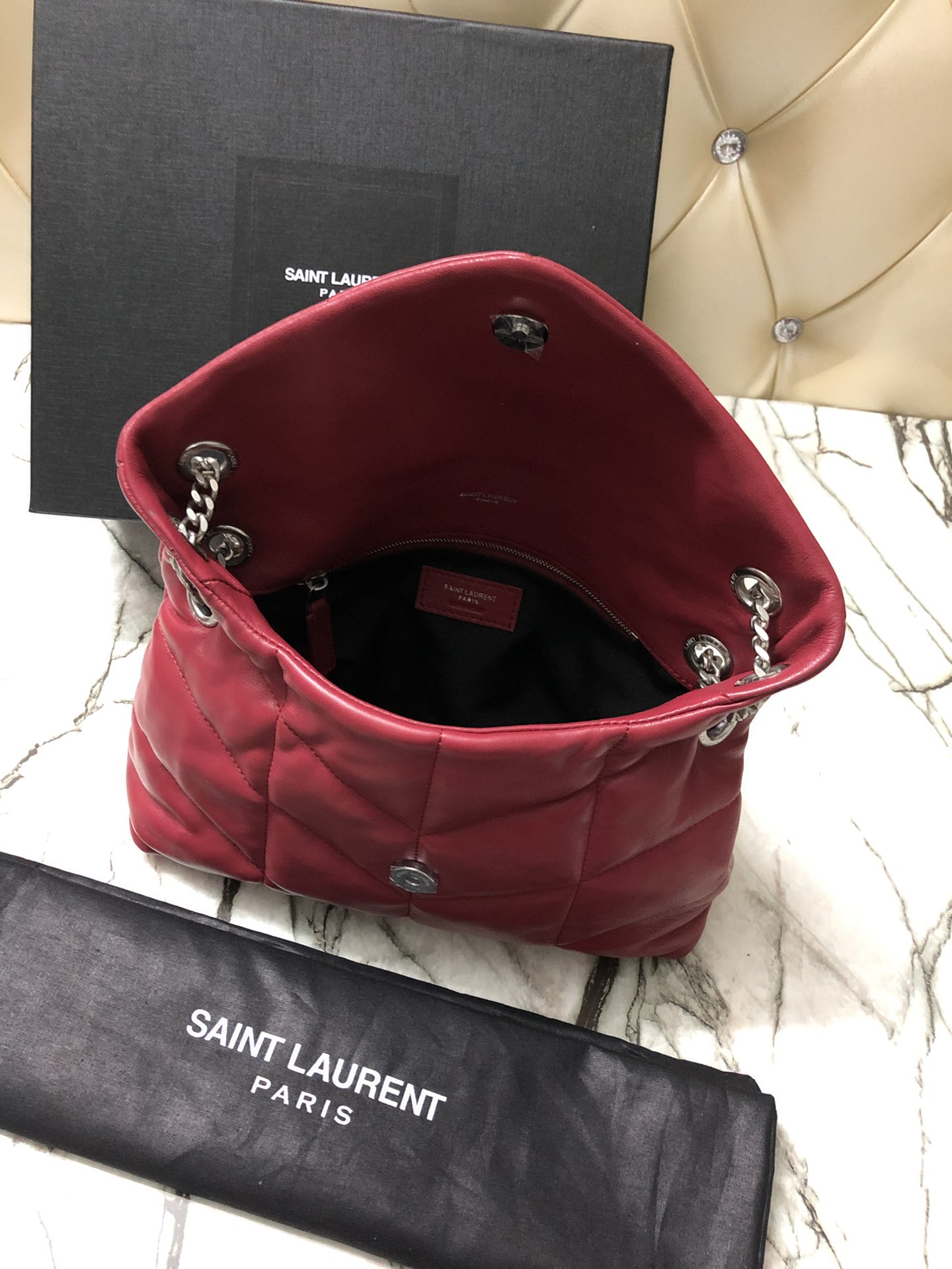 Y51 puffer small bag in quilted lambskin rouge eros silver chain 5774761 29 x 17 x 11 cm