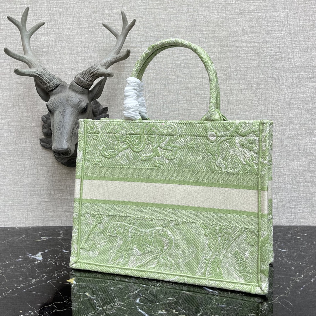 D10r large book tote fluorescent green toile de jouy embroidery m1286 41.5 x 38 x 18 cm