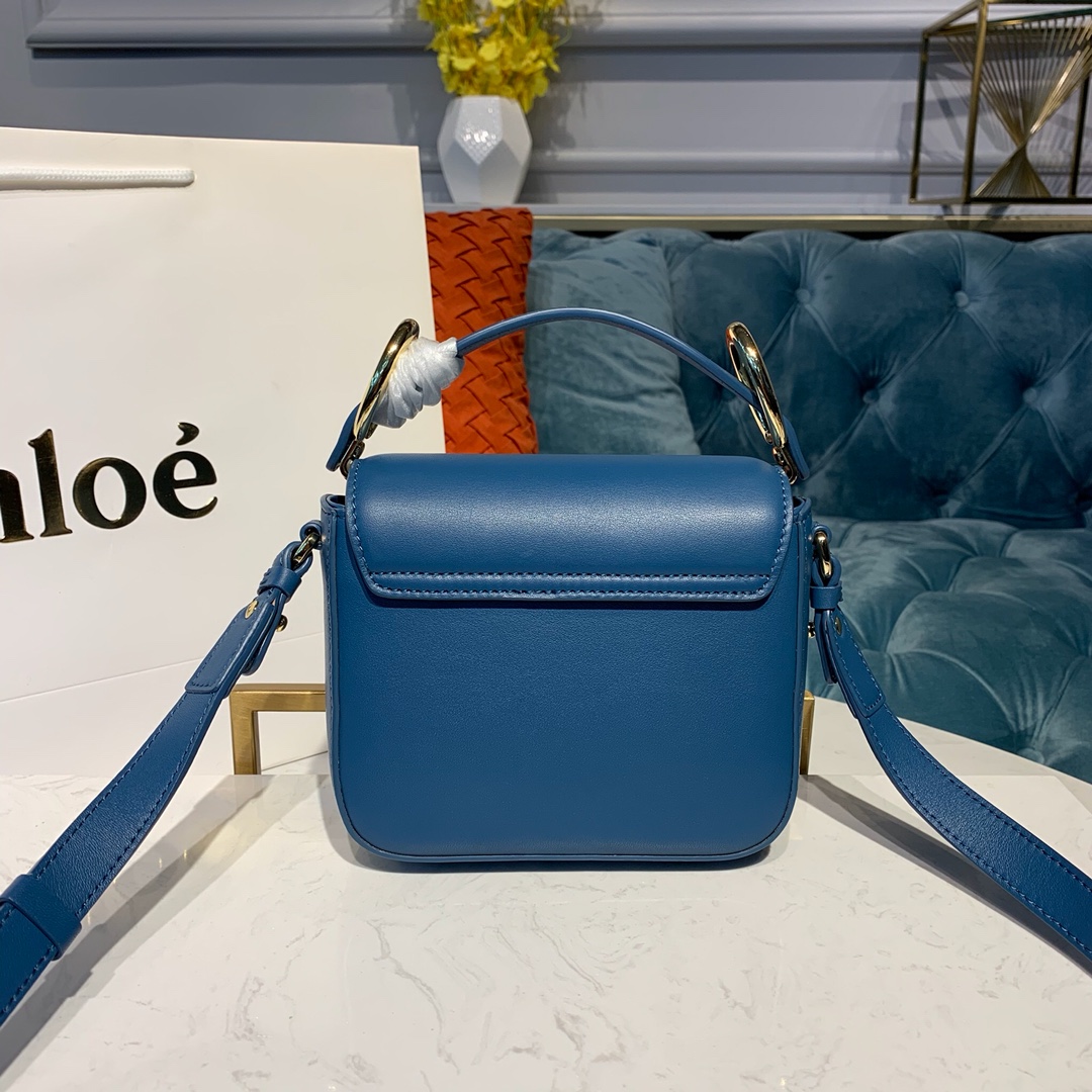 CHLOE MINI C BAG In Shiny & Suede Calfskin Gentle Blue CHC19US193 16.5 x 5 x 14 cm