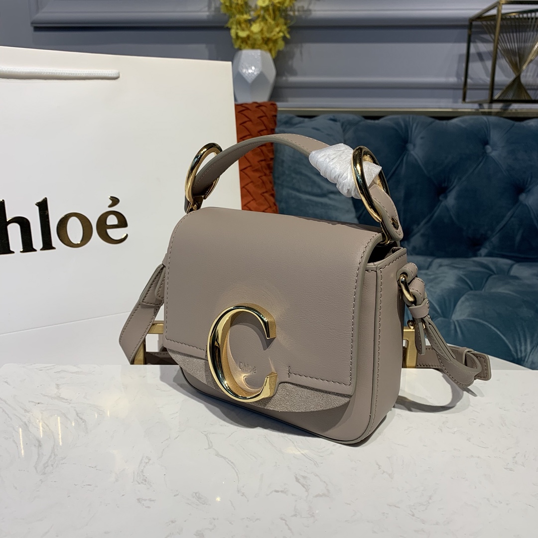 CHLOE MINI C BAG In Shiny & Suede Calfskin Motty Grey CHC19US193 16.5 x 5 x 14 cm