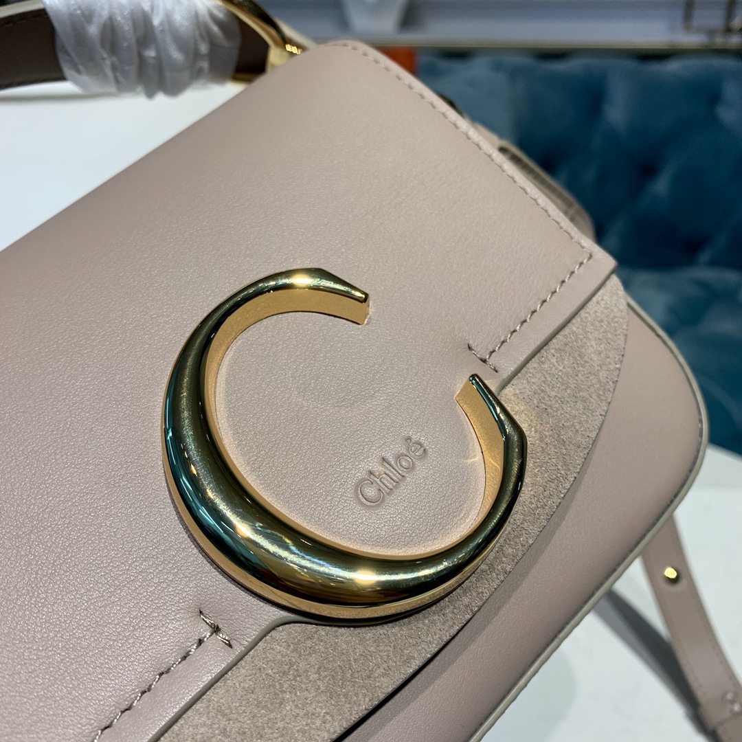 CHLOE MINI C BAG In Shiny & Suede Calfskin Motty Grey CHC19US193 16.5 x 5 x 14 cm