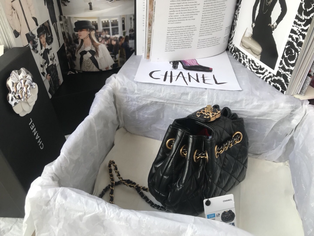 Ch**el mini drawstring bag in black as1802 20 x 17 x 10 cm