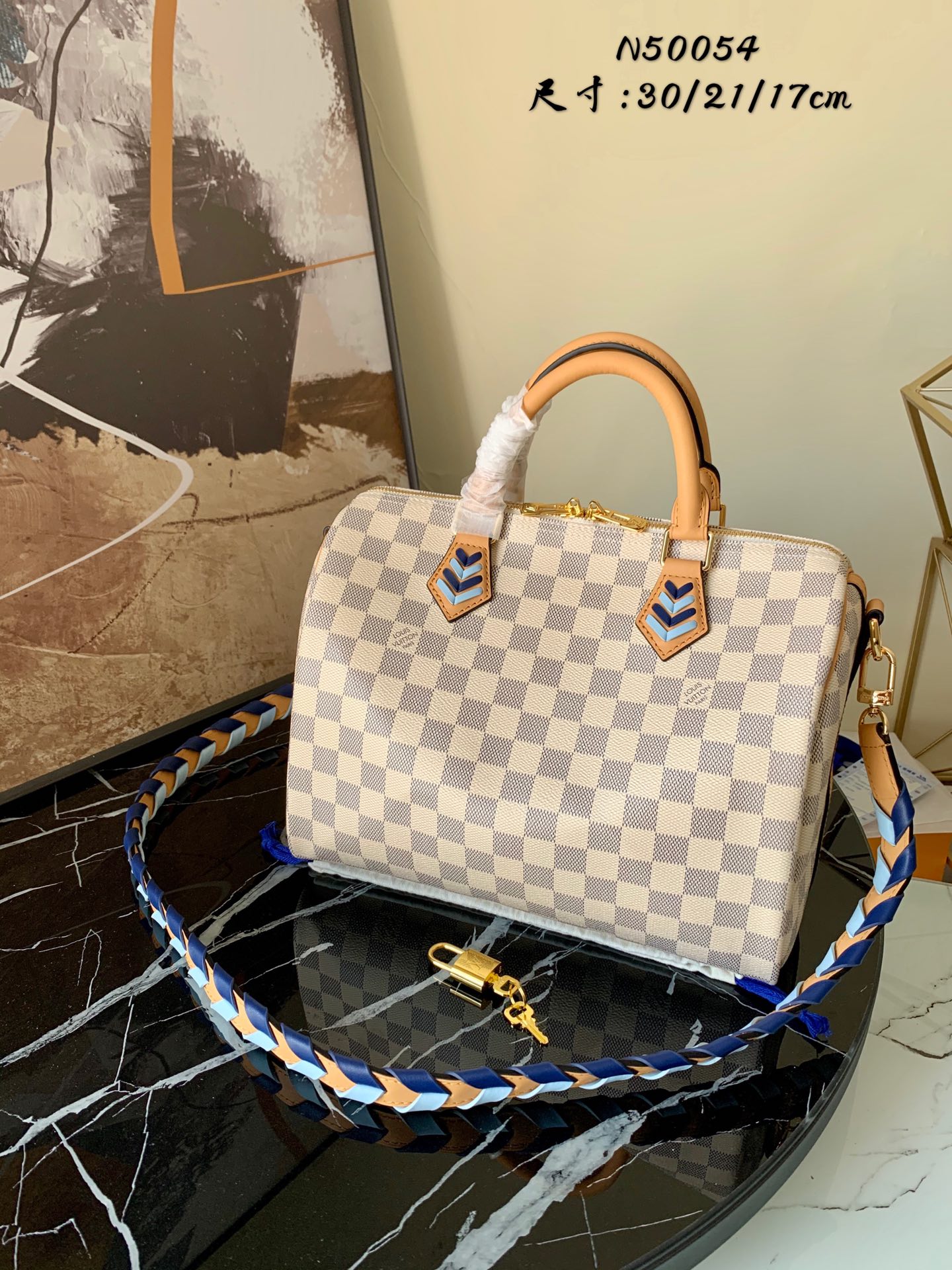 l0vis Vvtt0n speedy bandouliÈre 30 damier azur canvas n50054 30 x 21 x 17 cm