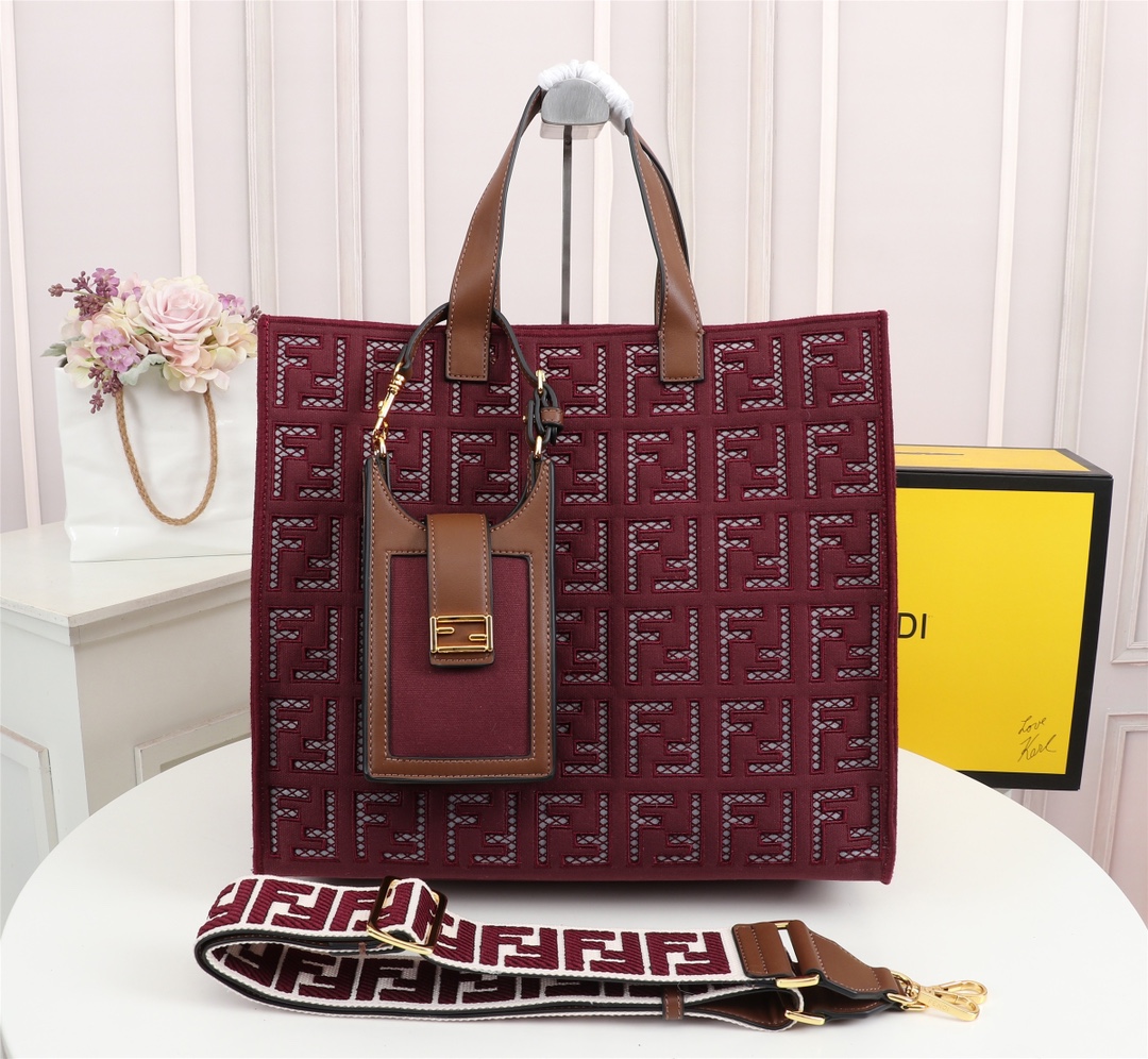 F**di spring summer 2021 tote bag monogram burgundy 38 x 34 x 20 cm