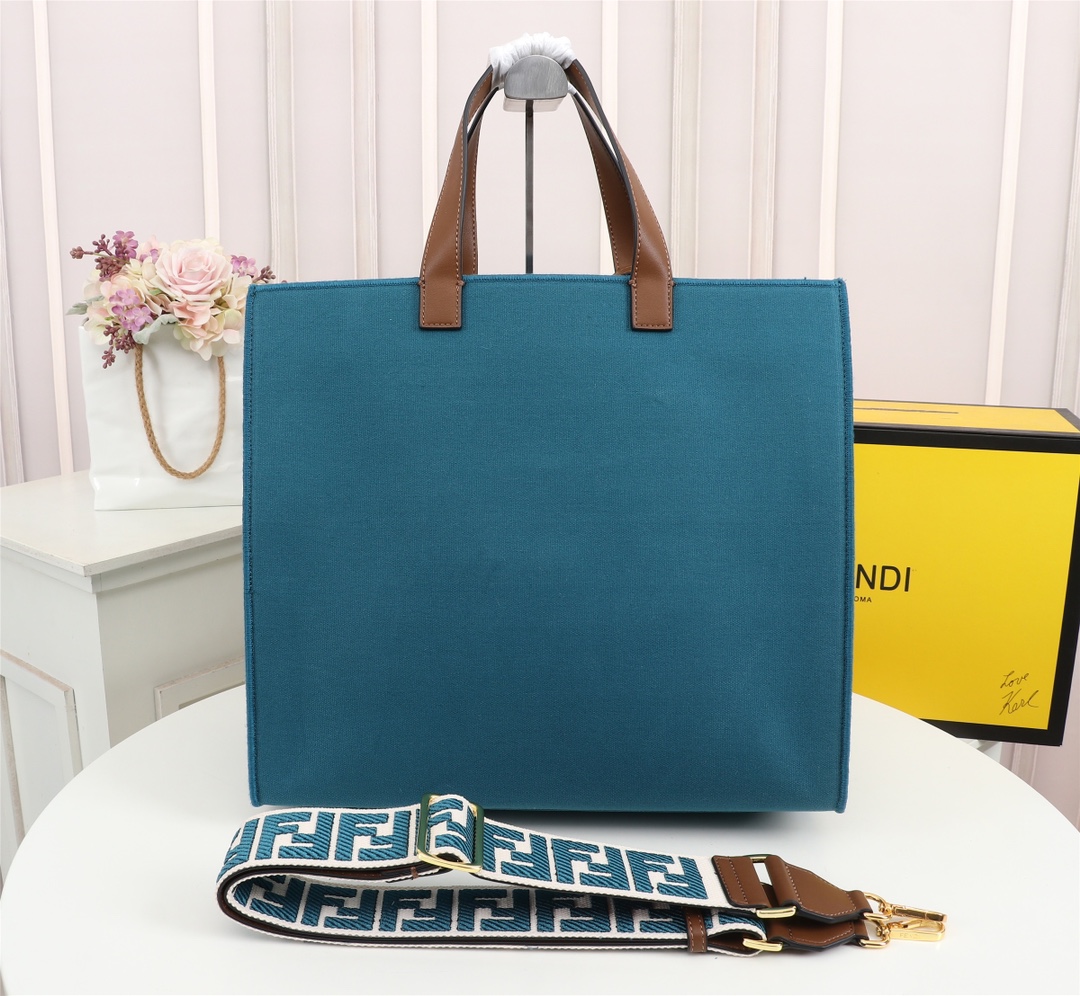 F**di spring summer 2021 tote bag monogram dark blue 38 x 34 x 20 cm
